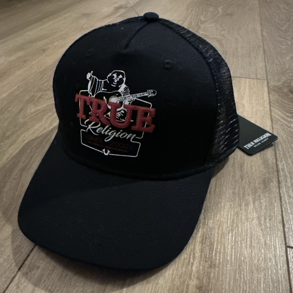True Religion Buddha Logo Trucker Hat Cap Snapback Mesh Black NEW Style‎ TR4106